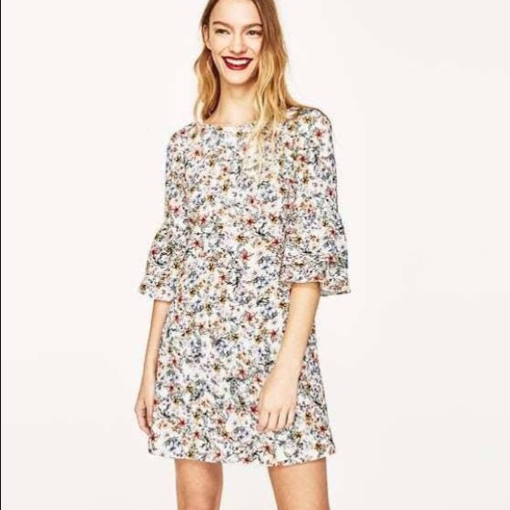 Zara Floral Print Bell Sleeve Dress 2919/126